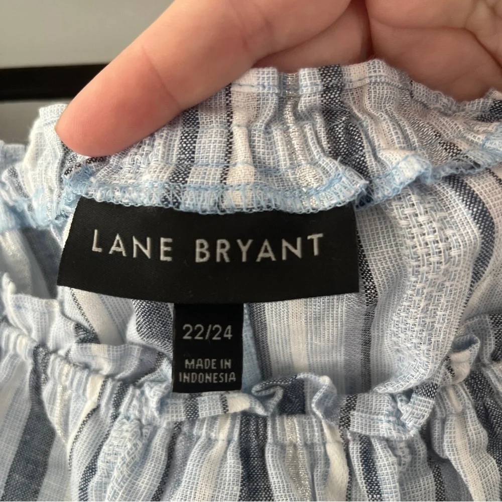 Lane Bryant Blue Striped Blouse Off the Shoulder Metallic Career Plus Size 22/24